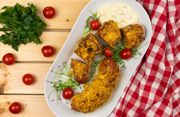 Crispy rolls with spicy sausage