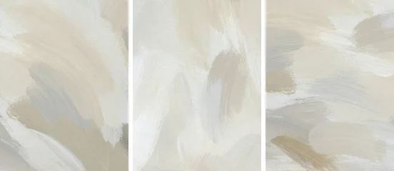 Fotobehang Neutral abstract art background set. Hand painted textured acrylic template. Artistic texture with paint brush strokes © sokolart