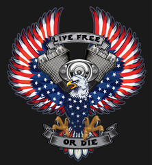 Motorbike and American Eagle USA flag