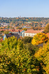 Cityscape view with autumn colors