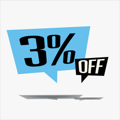 3% off discount sticker sale blue tag isolated vector illustration. discount offer price label, vector price discount symbol floating