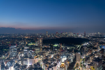 Fototapeta na wymiar 東京都渋谷区にある高層ビルから見た夜の都市景観