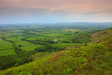 Landscape view from Carlton Bank looking towards Roseberry Topping, North Yorkshire Moors National Park, England, UK.