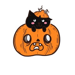 halloween pumpkin with a black cat.