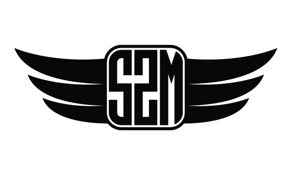 SZM three Letter wing minimalist creative concept icon eagle symbol professional logo design, Vector template