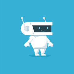 Cute robot android childish character flat cartoon vector illustration isolated.