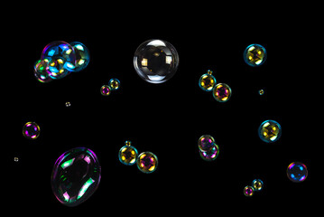 Soap bubbles isolated on a black background