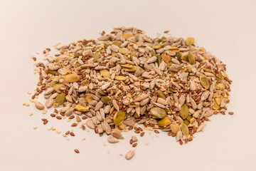 Mix of seeds for a salad. A pile of mixed seeds.