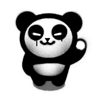 graffiti cute baby panda bear sprayed in black and white