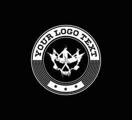 Vector illustration of skull dj. Shirt design on dark background. Text is on the separate layer.