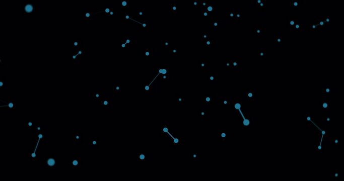 Blue dots connect in lines in space. Camera rotation and zoom. Alpha channel, transparent background. Concept of space, nautki, the creation of the universe, constellations, 3d model