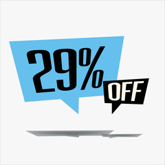 29% off discount sticker sale blue tag isolated vector illustration. discount offer price label, vector price discount symbol floating