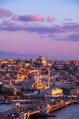 Istanbul city of sunset citycape is beautiful scenery of summer with lifestyle travel, tourism and vacation in Istanbul town buildings .Turkey.