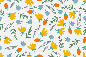 Fototapeta na wymiar Colorful tiny flower nature doodle pattern