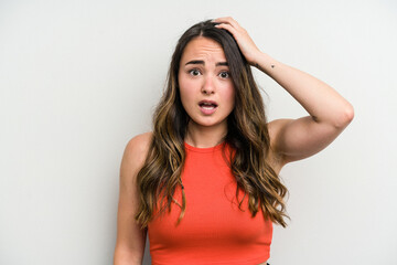 Fototapeta premium Young caucasian woman isolated on white background being shocked, she has remembered important meeting.