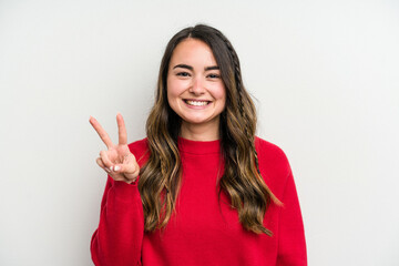 Young caucasian woman isolated on white background showing number two with fingers.