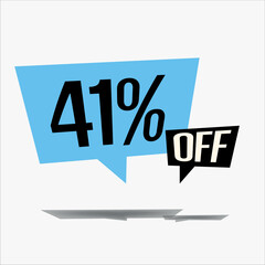 41% off discount sticker sale blue tag isolated vector illustration. discount offer price label, vector price discount symbol floating