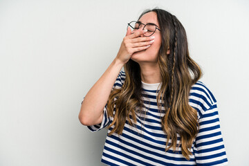 Fototapeta premium Young caucasian woman isolated on white background laughing happy, carefree, natural emotion.