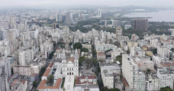 Nossa Senhora das Dores basilica in Porto Alegre city, seen from a drone