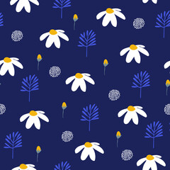 Seamless floral pattern with daisies. Vector daisy background for fabric, wrapping, textile, wallpaper, apparel.