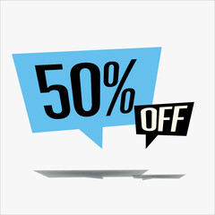 50% off discount sticker sale blue tag isolated vector illustration. discount offer price label, vector price discount symbol floating