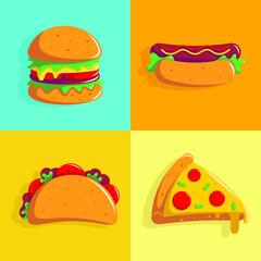 vector bright fast food set