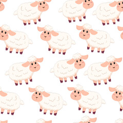 Seamless pattern with sheeps. Cute vector illustration