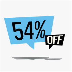 54% off discount sticker sale blue tag isolated vector illustration. discount offer price label, vector price discount symbol floating
