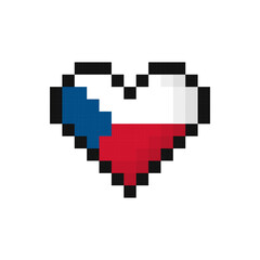 Pixel art Czech flag in the shape of a heart. Vector illustration.