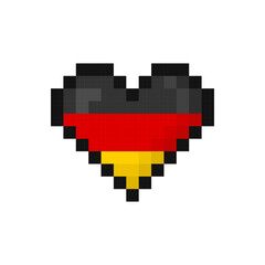 Pixel art Germany flag in the shape of a heart. Vector illustration.