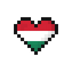 Pixel art Hungary flag in the shape of a heart. Vector illustration.