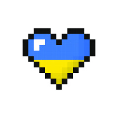 Fototapeta premium Pixel art Ukrainian flag in the shape of a heart. No war. Vector illustration