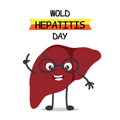 Cute liver character. Hepatitis Awareness Background. 28 July World hepatitis day. Vector illustration. - obrazy, fototapety, plakaty