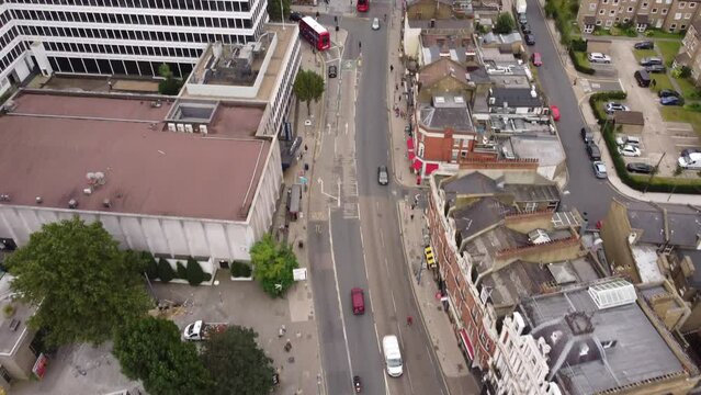 Drone view of the ODEON Luxe Putney cinema and the recreational area near it.