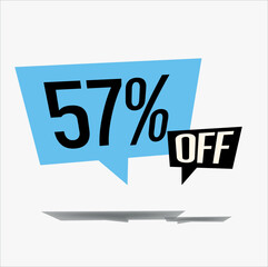 57% off discount sticker sale blue tag isolated vector illustration. discount offer price label, vector price discount symbol floating