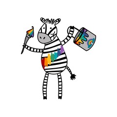 Cartoon kids animals zebra with paint print for wrapping and notebooks and clothes print and fabrics