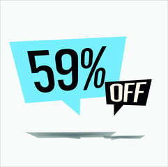 59% off discount sticker sale blue tag isolated vector illustration. discount offer price label, vector price discount symbol floating