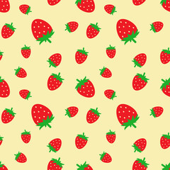 Seamless pattern with funny cartoon strawberries. Positive summer background in light tones. Print for textile, gift wrap, clothes, interior, design and decor. Trendy summer pattern. 