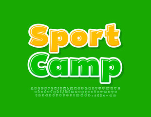 Vector modern poster Sport Camp. Bright Green Font. Glossy Alphabet Letters, Numbers and Symbols set. 