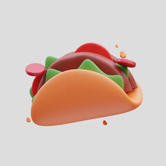 3d rendering of cute fast food taco icon illustration