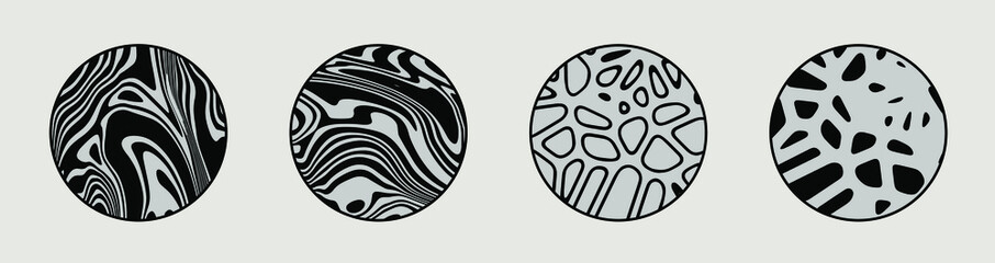 Set of organic shapes and patterns for poster and cover design. Naïve art style.