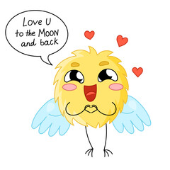 Fototapeta premium Cute romantic monster. Funny alien show love vector illustration for kids, halloween, design baby products.