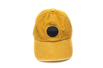 Mustard colored baseball cap, isolated on white background. For mockups.