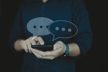 People use smartphone and icon notification show on visual screen.