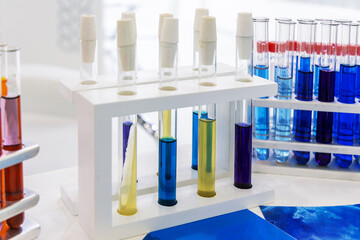 colorful test tubes in a chemical laboratory