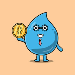 Water drop successful businessman holding gold coin cartoon vector image