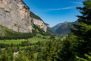 Fototapeta na wymiar Lauterbrunnen village and Jungfrau mountains, Bernese Oberland, Canton of Bern, Switzerland, Europe