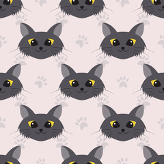 Naklejka premium Seamless vector pattern with cats and footprints. Vector background
