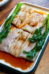 A delicious Cantonese-style morning tea dim sum, beef rice rolls