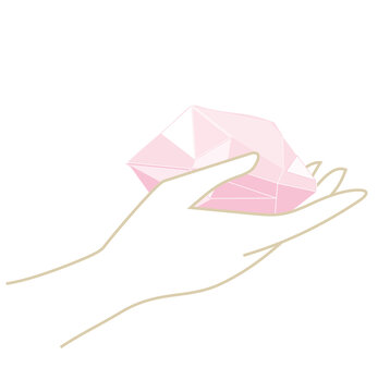 Logo illustration main tenant un cristal rose  - pierre semi précieusel-ithotherapie-géologie